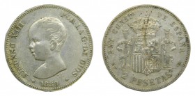 Alfonso XIII (1886-1931). 1889 *-89. MPM. 2 pesetas. Madrid. (AC 82). 9,95 gr. Ag.
mbc