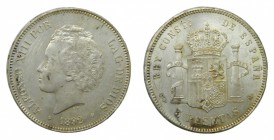 Alfonso XIII (1886-1931). 1892 *18-92. PGM. 5 pesetas. Madrid. (AC 100). 24,94 gr. Ag. Rayitas en anverso.
ebc