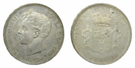 Alfonso XIII (1886-1931). 1897 *18-97. SGV. 5 pesetas. Madrid. (AC 107). 24,90 gr. Ag.
ebc-