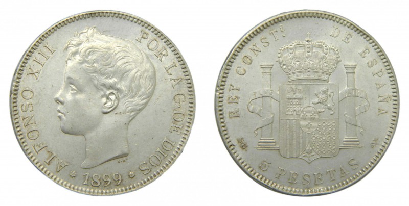 Alfonso XIII (1886-1931). 1899 *18-99. SGV. 5 pesetas. Madrid. (AC 110). 24,76 g...