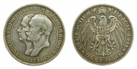 Alemania. Würtemberg. 3 marcos. 1911 F. Charlotte (KM#636).
mbc
