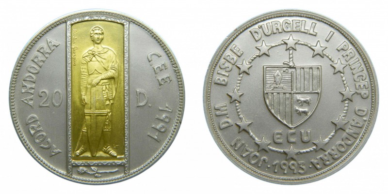 Andorra. 20 diners. 1993 (KM#90). Sant Jorge. 25 gr. silver mate 925 mls. 1,6 gr...