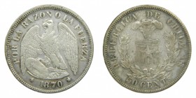 Chile. 50 centavos. 1870. (KM#139). 12,37 gr. Ag.
bc