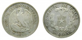 Chile. 50 centavos. 1872. (KM#139). 12,37 gr. Ag.
bc