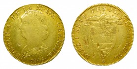 Colombia Republic. Nueva Granada. 16 Pesos. 1845 UM. Popayán. (KM#94.2). 26,99 gr. Au. Hojitas en reverso.
mbc