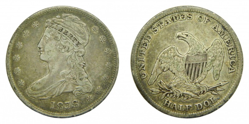 Estados Unidos. 1/2 Dólar. 1838. (KM#65). Capped Bust type. Half dollar. 13,13 g...