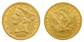 Estados Unidos. 5 Dólares. 1881. (KM#101). Coronet Head. 8,32 gr. Au.
bc+