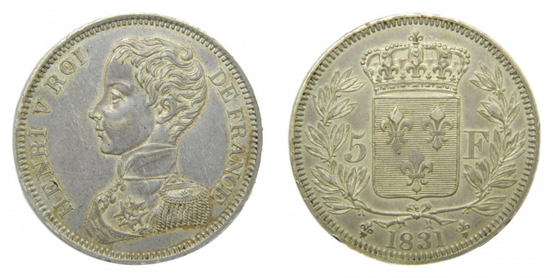 Francia. 5 Francos. 1831. Henri V. (KM#35) (Gad.651). 24,65 gr. Ag. Bonita pátin...