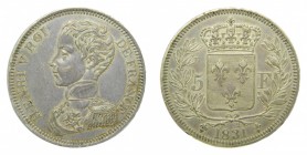 Francia. 5 Francos. 1831. Henri V. (KM#35) (Gad.651). 24,65 gr. Ag. Bonita pátina.
ebc