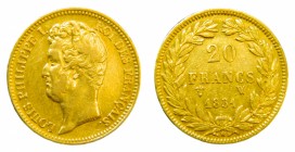 Francia. 20 francos. 1831 W. Lille. Louis Philippe I. 6,35 gr. Au.
mbc-