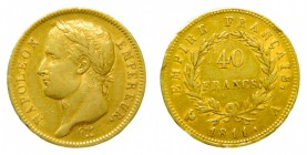 Francia. 40 francos. 1811 A. París. Napoleón. (KM#696.1). 12,88 gr. Au.
bc+