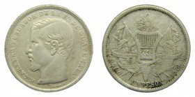 Guatemala. Peso. 1870 R. (KM#190.1). Rafael Carrera. 24,84 gr. Ag.
bc
