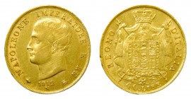Italia. 40 liras. 1812 M. Milán. (KM#12). Napoleón I. 12,9 gr. Au. Kingdom of Napoleon.
mbc+