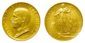 Italia. 100 liras. 1931 R. IX. (KM#72). Vittorio Emanuele. 8,8 gr. Au.
ebc