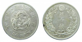 Japón. 50 Sen. 1897. (Yr.30) (Y#25). 13,4 gr. Ag. Dragón.
mbc+