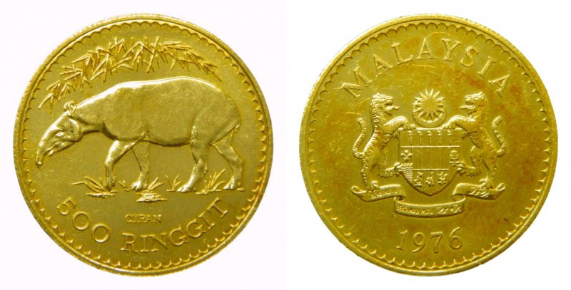 Malasia. 500 Ringgit. 1976. (KM#21). 33,81 gr. Au. Malaysia. Malayan Tapir. Acuñ...