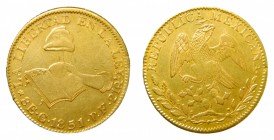 México. 8 escudos. 1851 PF. Guanajuato. (KM#383,7). 26,9 gr. Au.
mbc+