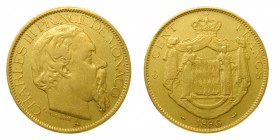 Mónaco. 100 Francs. 1886 A. París. (KM#99). Charles III. 32.2 gr. Au.
mbc