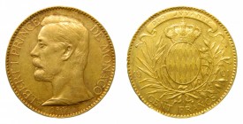 Mónaco. 100 Francs. 1901 A. París. (KM#105). Albert I Prince. 32.31 gr. Au. Leve golpecito en canto.
mbc+