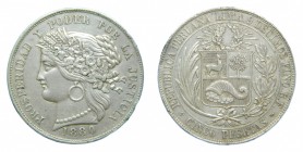 Perú. 5 pesetas. 1880 BF. Lima. (KM#201.1). 24,91 gr. Ag. Leves golpecitos.
mbc+