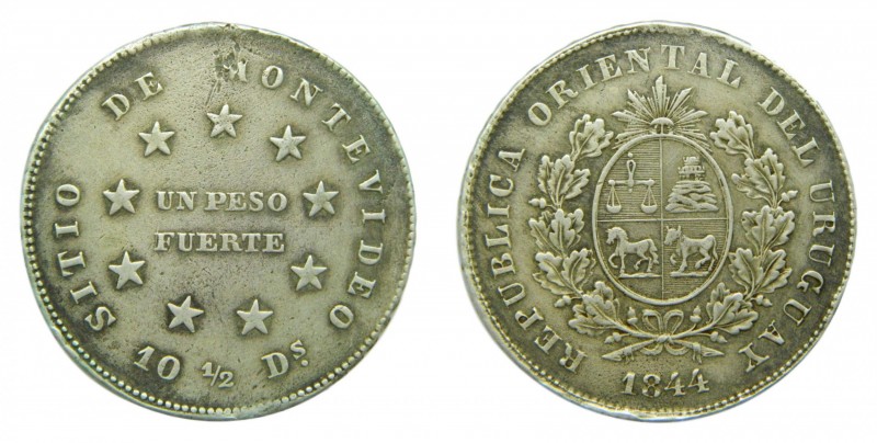 Uruguay. Peso. 1844. Montevideo. (KM#5). República oriental del Uruguay. 24,51 g...