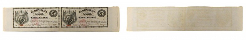 Cuba. 5 pesos. 10 Julio 1869. Fecha manuscrita. República de Cuba. Pareja sin co...