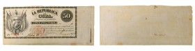 Cuba. 50 pesos. 10 Julio 1869. Firma manuscrita. República de Cuba. Seria A. Firma Céspedes. Muy RARO. Ed.CU31. (Pick.58).
mbc