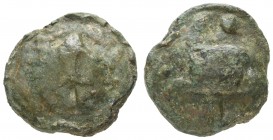 Römer Republik
Anonym AE Biunx 217-212 v.u.Z. Luceria Av.: Muschel, Rv.: Astragal, darüber zwei Wertkugeln, darunter archaisches L, grüne Patina, aus...