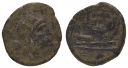 Römer Republik
Anonym Æ Unica 215-212 v.u.Z. Rom Av.: Kopf der Roma mit attischem Helm nach rechts, dahinter Punkt, Rv.: ROMA, Prora nach rechts, dar...
