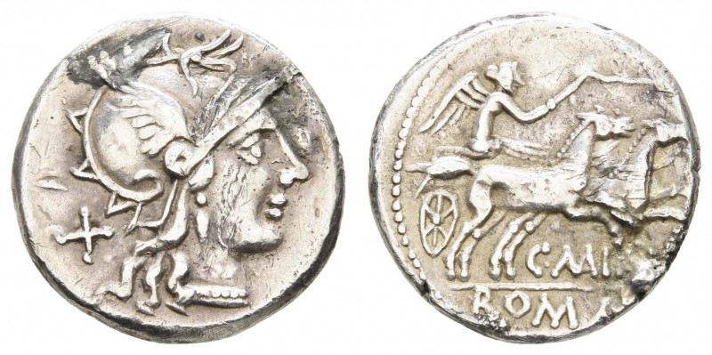 Römer Republik
C. Maianius, 153 v.u.Z. AR Denar Rom Av.: Romakopf, Rv.: Victori...