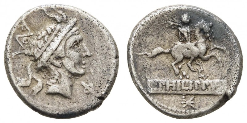 Römer Republik
L. Marcius Philippus, 113-112 v.u.Z. AR Denar Av.: Kopf des Köni...