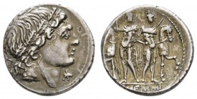 Römer Republik
L. Memmius, 109 oder 108 v.u.Z. AR Denar Av.: Männlicher Kopf nach rechts, Rv.: Dioskuren stehend vor Pferd Cr. 304/1 Syd. 558 3.78 g....