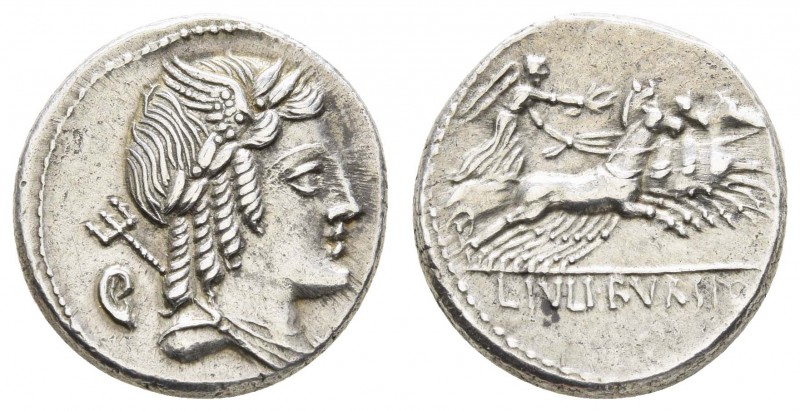 Römer Republik
L. Iulius Bursio, 85 v.u.Z. AR Denar Av.: Apollonkopf Veiovis na...