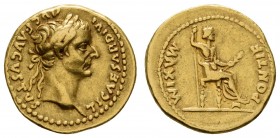 Römer Kaiserzeit
Tiberius, 14-37 u.Z. AV Aureus Lugdunum Av.: Belorbeerter Kopf des Tiberius nach rechts, Rv.: PONTIF. MAXIM Livia nach rechts sitzen...