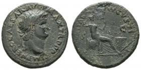 Römer Kaiserzeit
Nero, 54-68 Æ Dupondius 67 Lugdunum Av.: IMP NERO CAESAR AVG P MAX TR P P P, belorbeertes Haupt nach rechts, Rv.: [SECVR]ITAS - AVGV...