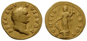 Römer Kaiserzeit
Titus 79-81 AV Aureus 74 Rom als Caesar unter Vespasian, Av.: T CAES IMP VESP Belorbeerter Kopf nach rechts, Rv.: PONTIF T R POT Ste...