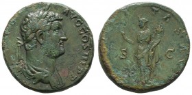 Römer Kaiserzeit
Hadrianus 117-138 Æ Sesterz 134-138 Rom Av.: [HADRIANVS] AVG COS III PP, Belobeerte, drapierte Büste nach rechts, Rv.: FELICITAS AVG...