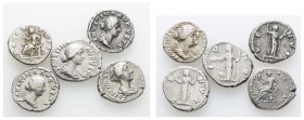 Römer Kaiserzeit
Faustina Minor, † 176 AR Denar 5 Exemplare, je mit Av.: FAVSTINA AVGVSTA, drapierte Büste nach rechts, unterschiedliche Rv. s-ss