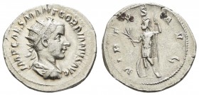 Römer Kaiserzeit
Gordianus III., 238-244 AR Antoninian 238 Rom Av.: Paludamentbüste mit Lorbeerkranz nach rechts, IMP GORDIANVS PIVS FEL AVG, Rv.: VI...