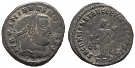 Römer Kaiserzeit
Caius Galerius Valerius Maximianus, 293-311 Billon Follis 300-303 Ticinum als Caesar, 3. Offizin, Av.: MAXIMIANVS NOB CAES, Kopf mit...