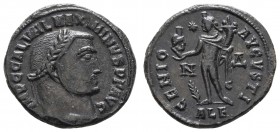 Römer Kaiserzeit
Maximinus II. Daia, 305-313 Æ Follis 310-313 Alexandria, 2. Offizine Av.: Belorbeerte Büste nach rechts, Rv.: Stehender Genius, hält...