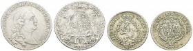 bis 1799 Hessen-Kassel
Friedrich II., 1760-1785 ½ Taler 1767 Kassel dazu 1/4 Taler 1767 Schütz 1869, 1873 13.93 g. ss, ss+