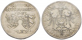 bis 1799 Nürnberg
Reichsmünzstätte Reichsguldiner zu 60 Kreuzern 1572 Av.: zwei Stadtwappen über der römischen Jahreszahl, Rv.: bekrönter Doppeladler...