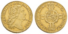 bis 1799 Pfalz-Neuburg
Kurfürst Karl III. Philipp, 1716-1742 ½ Karolin 1736 Mannheim Av.: Kopf nach rechts, Rv.: MONE· - NOVA· - AUREA - PALATI, vier...