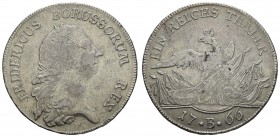 bis 1799 Preußen
Friedrich II. der Große, 1740-1786 Taler 1766 Breslau Av.: belorbeertes Haupt nach rechts, Rv.: Adler über 17 * B * 66 Dav. 2586 K.M...