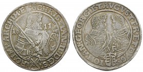 bis 1799 Sachsen
Christian II., Johann Georg I. und August, 1591-1611 Taler 1611 Dresden Av.: Christian II. im Harnisch nach rechts zwischen 16-11, R...