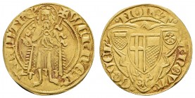 bis 1799 Trier, Erzbistum
Werner von Falkenstein, 1388-1418 Goldgulden nicht datiert 1414 / 1415 Koblenz St. Johannes steht v.v. / 3 Wappen im Dreipa...