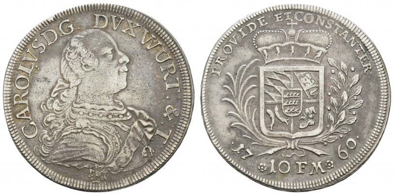 bis 1799 Württemberg
Karl Eugen, 1744-1793 Konventionstaler 1760 Stuttgart Av.:...