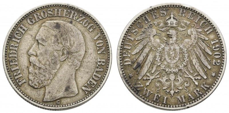 Kaiserreich Silbermünzen Baden
Friedrich I. 1856-1907 2 M 1902 G Kursmünze, Auf...