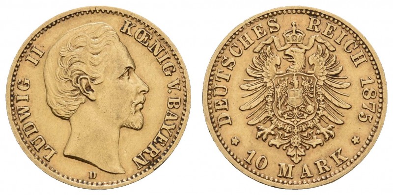 Kaiserreich Goldmünzen Bayern
Ludwig II. 1864-1886 10 M 1875 D kl. Rf. Jaeger 1...